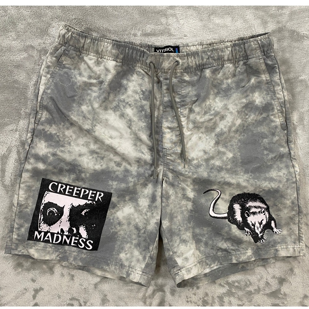 Vitriol Creeper Madness Graphic Shorts Mens Large Grey Tie Dye Streetwear Rat L